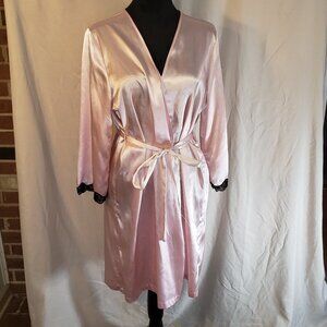 APT.9 Pink Satin Robe w/Black Lace Accents, Size M